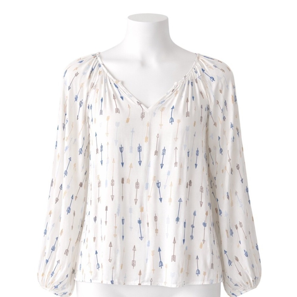 NEW Savanna Jane Arrow Print Long Sleeve Blouse Top Women's Small Bohemian Boho
